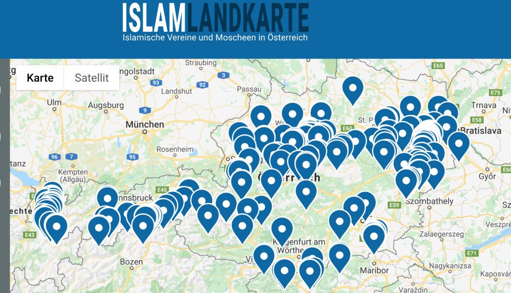 Capture d&#039;écran de la &quot;carte de l&#039;islam&quot; en Autriche / ©www.islam-landkarte.at/