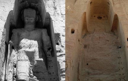 Statue de Bouddha à Bamiyan, avant et après destruction / ©UNESCO/A Lezine;Tsui - CC BY-SA 3.0 Wikimedia Commons